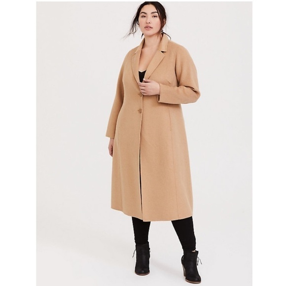 Torrid 3 TAUPE WOOLEN BUTTON FRONT DUSTER COAT - Picture 3 of 12